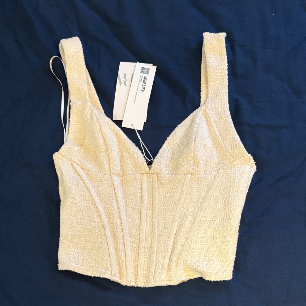 Zara Cream Textured Crop Top